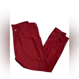 Lululemon Leggings Run Smoothly Crop Dark Sport Red High Rise Mesh Detail 10